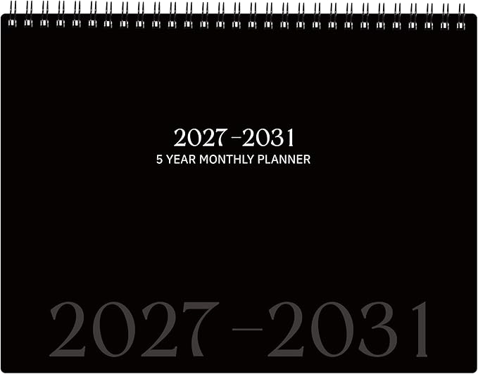 2027-2031 Monthly Planner/Calendar, JAN 2027 - DEC 2031, 5 Year Planner 27-31 with Tabs, Double-Side Pocket, 5 year planner 2027-2031 for Daily Organizing - Black（8.5" x 11"）