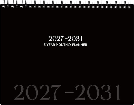 2027-2031 Monthly Planner/Calendar, JAN 2027 - DEC 2031, 5 Year Planner 27-31 with Tabs, Double-Side Pocket, 5 year planner 2027-2031 for Daily Organizing - Black（8.5" x 11"）