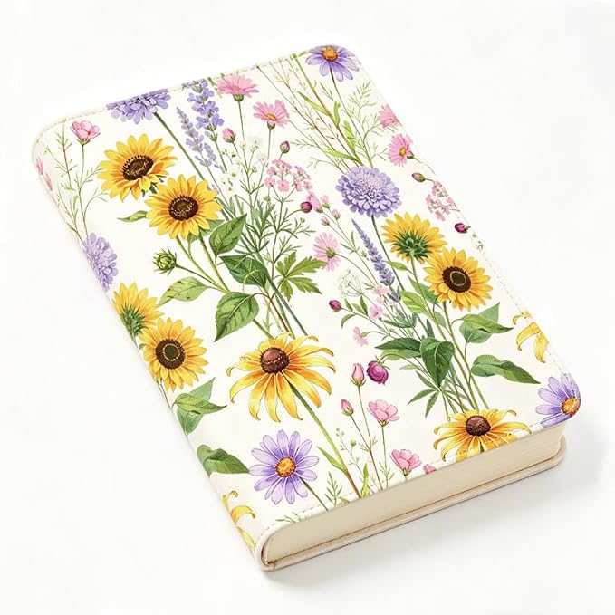 Wildflowers Patern Stretchable Book Cover 15.7"x9.8", Elastic Washable Book Protector for Hardcover Textbooks Paperbacks, Reusable Polyester Book Sleeve for Women