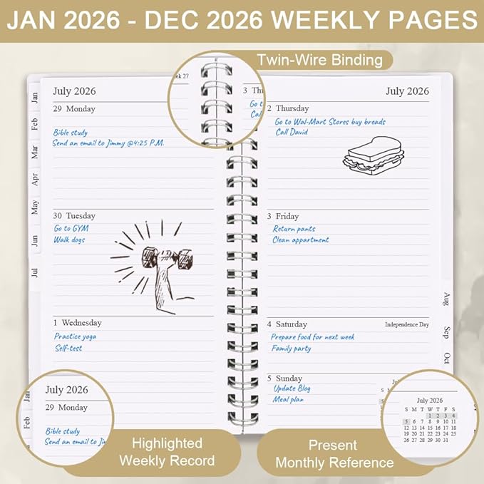 2026 Pocket Planner/Calendar - January 2026 - December 2026, A6 Weekly & Monthly Organizer Notebook & Journal to Track Goals, Easy to Organize Your Daily Life, 3.75" x 6.75", Beige