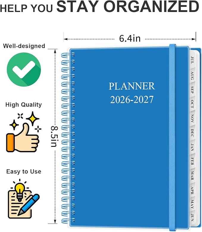 Academic Planner 2026-2027 - Weekly & Monthly Planner from July 2026 to June 2027, Agenda 2026 2027 with Inner Pocket, Elastic Band, 6.4" x 8.5", Blue