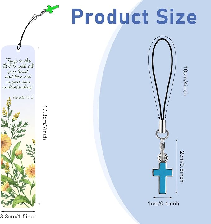 24 Pcs Bible Verses Bookmark with Cross Pendants Christian Bookmarks for Women Inspirational Scripture Book Marks Positive Flower Marker Motivational Religious Gifts for Church Reading Supplies