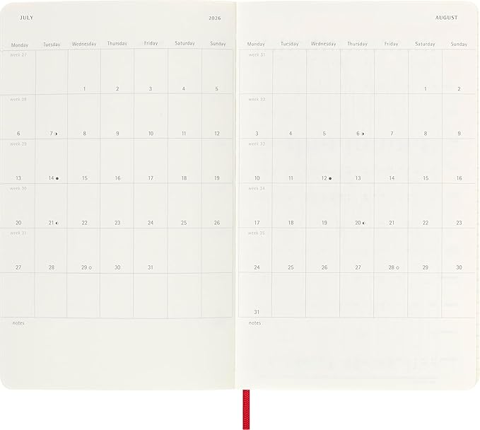 Moleskine Classic 18 Month 2025-2026 Weekly Planner, Soft Cover, Large (5" x 8.25"), Scarlet Red, 208 pages
