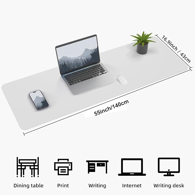 AFIING Cork Desk Mat 55" x 17", Dual-Sided Natural Cork & PU Leather Desk Pad, Non-Slip Waterproof Large Mouse Pad for Office, Home & Gaming (White)