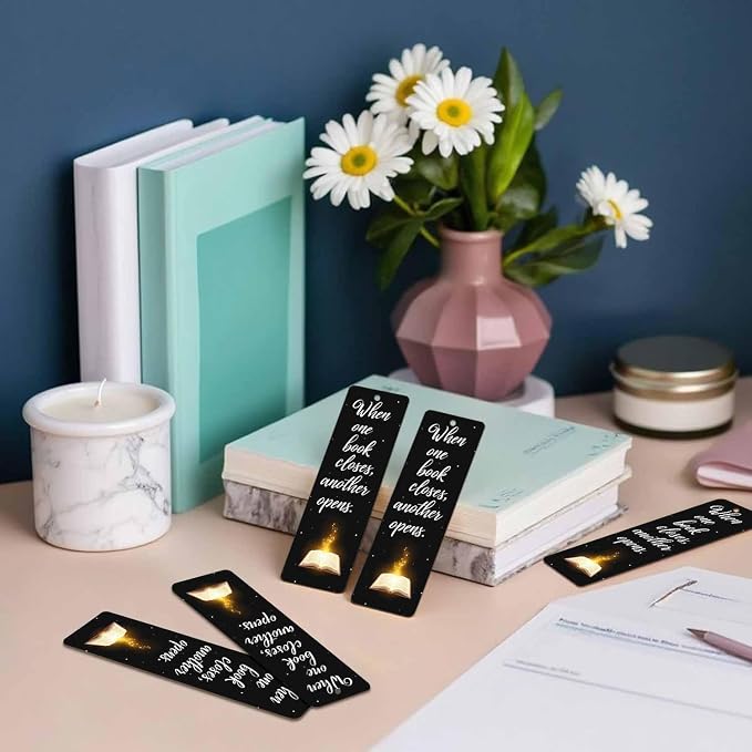 When One Books Bookmarks 5 Pcs Books Glitter Black Wooden Bookmark with Tassels for Reading Book Lovers Gift Office School Readers Teacher