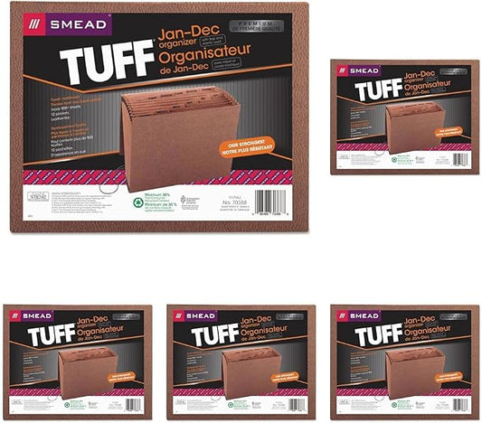 Smead TUFF Expanding File, 12 Pockets, Monthly (Jan.-Dec.), Flap and Cord Closure, Letter Size, Redrope (70388) (Pack of 5)