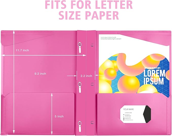 INFUN Heavy Duty Plastic Pocket Folder with Prongs and Clear Front Pocket - 18 Pack, 3 Prong Folders with Pockets and Card Slot, Assorted Colors