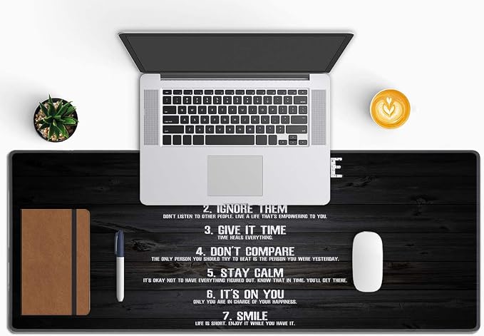 Gaming Mouse Pad, Large Non-Slip Rubber Base Mousepad, Keyboard Mouse Mat, Desk Pad with Stitched Edges, 31.5x11.8inch, 7 Rules of Life Motivational Quotes