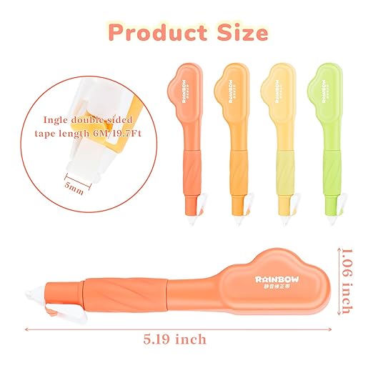 Temiary 4 Pack Correction Tape Pen, 0.27 in x 78.7 Ft White Smooth Pull Out Tape Pens for Writing, Tear Resistant Easy to Use Applicator for Instant Corrections School Office Supplies (Multicolor)