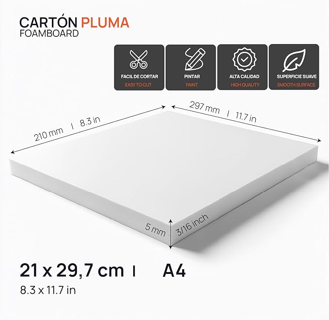 OFITURIA Foam Board White A4 Adhesive (21 x 29.7 cm), Expanded Polystyrene Plate Lightweight and Rigid, Foam Board Versatile and Cuttable, for Crafts and Models, 5 mm