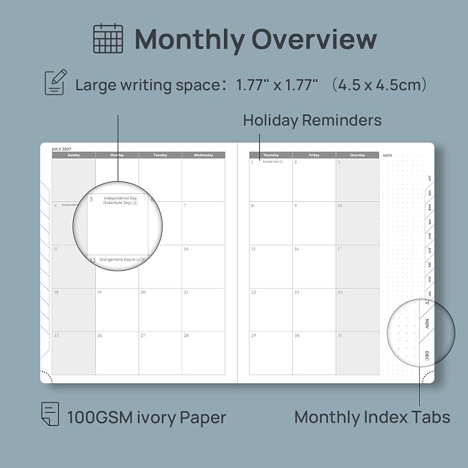 POPRUN 2027 Planner Weekly and Monthly, Large 8.5" x 10.5" Calendar, Jan 2027- Dec 2027 Agenda, Daily Appointment Book with Hourly Time Slots, Monthly Tabs, Hardcover, 100 GSM - Light Pink