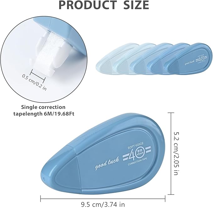 5pcs White Correction Out Tape, 32.81 Feet Cute Correction Tape for Instant Corrections, Easy to Use Applicator for Office and School Supplies (Blue)