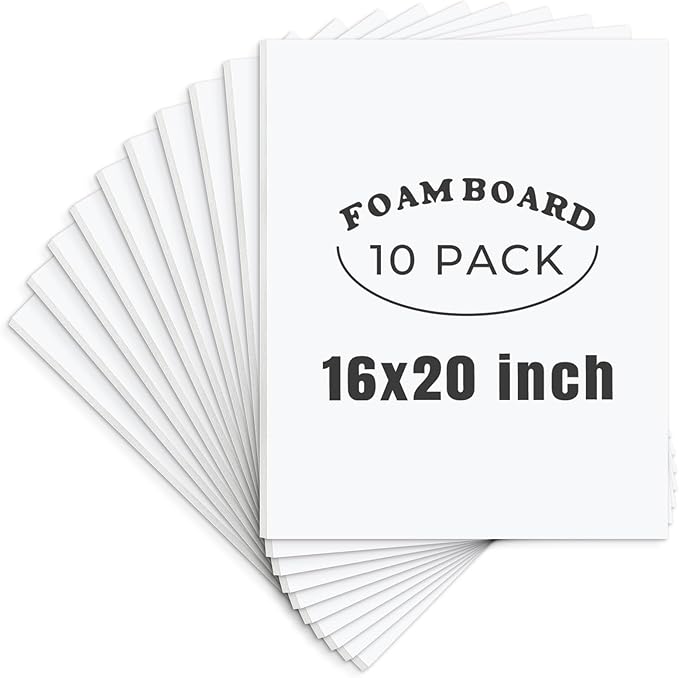 AUEAR, 10 Pack 16x20 White Foam Boards, Foam Core Poster Board for Display, Mounting, Print, Presentation and Projects, 1/8'' Thick