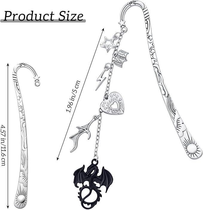 Dragon Metal Bookmark Gifts - Silver Fantasy Fourth Bookmarks for Women Men Book Lovers Cool Wing Charm Pandent Page Marks Merch School Reading Accessories Bookish Birthday Graduation Gift