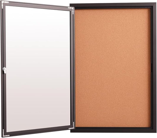 36x24 Inch Lockable Enclosed Bulletin Board, Weather-Resistant Outdoor Noticeboard with Locking Doors, Wall-Mounted Black Aluminum Frame & Cork Presentation Board