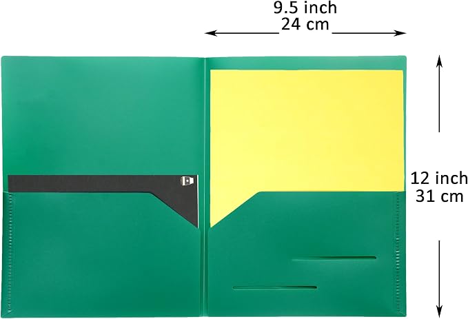 Youngever 6 Pack Heavy Duty Plastic Two Pocket Folders, Heavy Duty Plastic 2 Pocket Folder (Green)