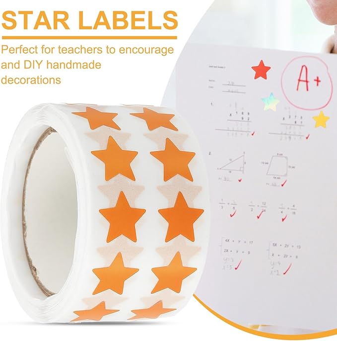 PATIKIL Star Stickers Roll 1/2", 1000 Pcs Self-Adhesive Reward Stickers Star Labels for Behavior Chart Classroom Teacher Supplies and DIY Craft, Orange