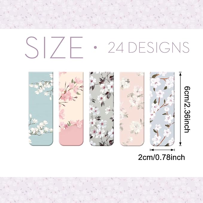 Dianelhall 24 Pcs Magnetic Bookmarks for Women Floral Book Markers Women's Day Gifts Flower Bookmark Assorted Book Magnets Page Markers Clip Bookmarks for Books Lovers Students Teachers Reading