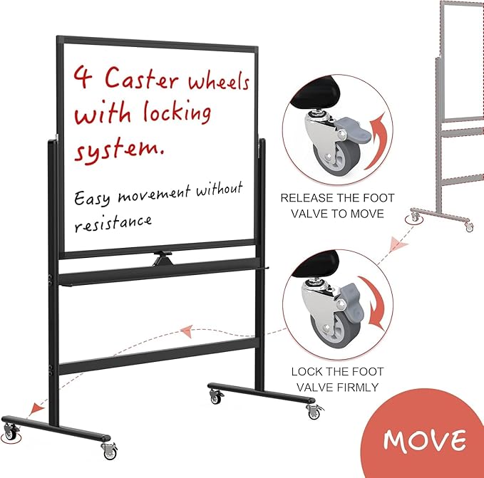 Rolling Whiteboard 60"x46" Magnetic Dry Erase Board with Stand, Double Sided Mobile Whiteboard on Wheels, Non-Foldable Large Portable White Board for Office, Classroom & Home