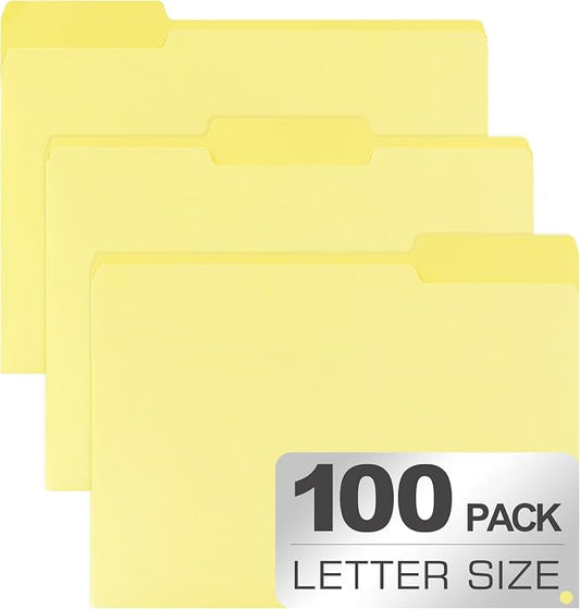 100 Packs Colored File Folders,1/3 Cut Tabs File Folder,Lemon Yellow File Folders,Manila File Folders,Two-Tone File Folder for Office School Business