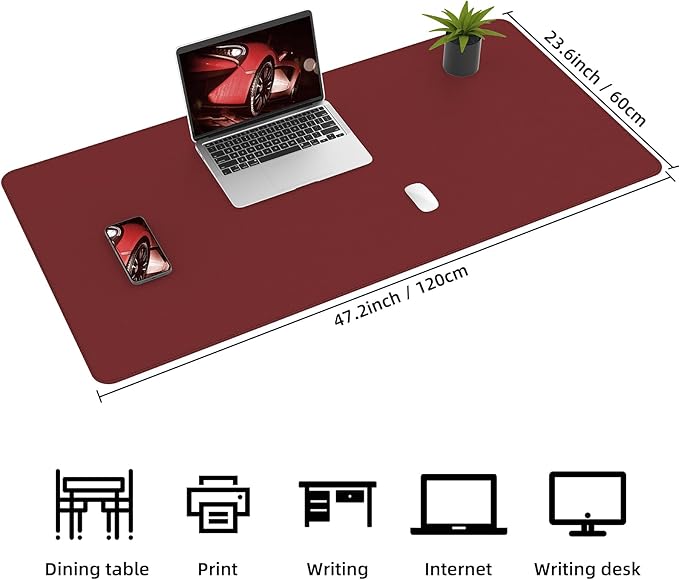 AFIING Cork Desk Mat 47" x 23.6", Dual-Sided Natural Cork & PU Leather Desk Pad, Non-Slip Waterproof Large Mouse Pad for Office, Home & Gaming (Red)