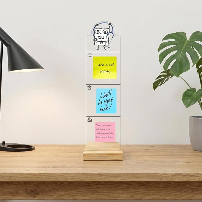 Monitor memo Board Computer Monitor memo Board Sticky Note Organizer Stethoscope Acrylic Desk Accessories Removable Wooden Base Set Sticky Notes 100 Sheets 11.8×3.1 inches