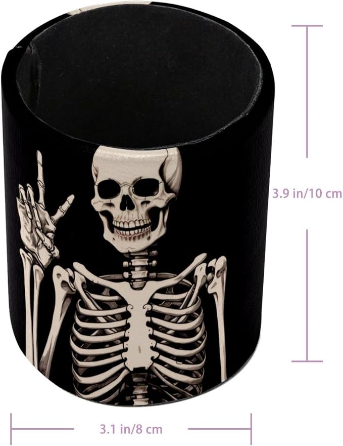 Pen Holder For Your Desk, Leather Pencil Holder Easily Organizes All Pens and Desk Accessories, Human Skeleton Pen Cup For Your Office Decor