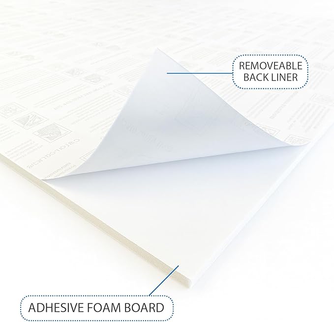 Royal Brites Self-Adhesive Foam Board White, 20" x 30", 10 Sheets – Peel & Stick, Lightweight Display Board for Crafts, Projects, Presentations