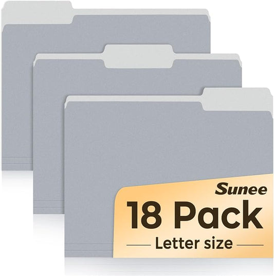SUNEE File Folders, 18 Pack Manilla Folders 8.5 x 11, Colored Folders Office Organization Home School Folder for Documents Files Paper,Gray Colors