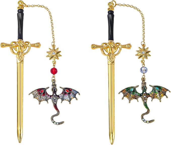 Fantasy Fourth Wing Dragon Sword Bookmarks - Fourth Wing Fans Page Markers Cool Bookmarks for Men Fantasy Dragon Gifts for Male Readers as Birthday Gifts (Dragon Bookmark Set 3)