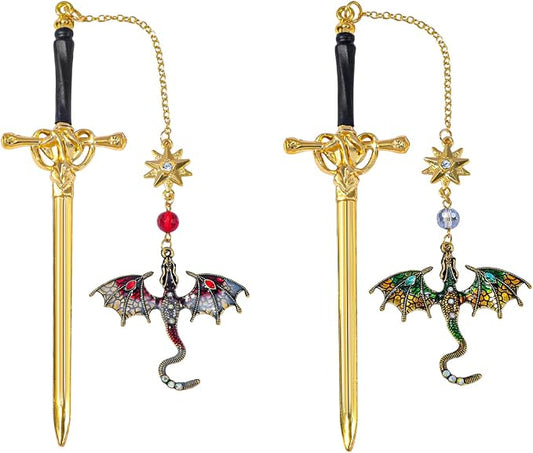 Fantasy Fourth Wing Dragon Sword Bookmarks - Fourth Wing Fans Page Markers Cool Bookmarks for Men Fantasy Dragon Gifts for Male Readers as Birthday Gifts (Dragon Bookmark Set 3)