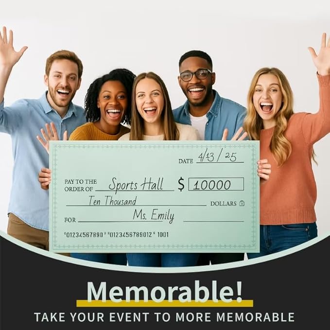 30 x 16 Inches Foldable Giant Check for Presentations, Dry Erase Big Blank Check, Large Fake Check, Oversized Checks for Fundraisers, Prizes, Awards,Retirement, Charity & Donation Events
