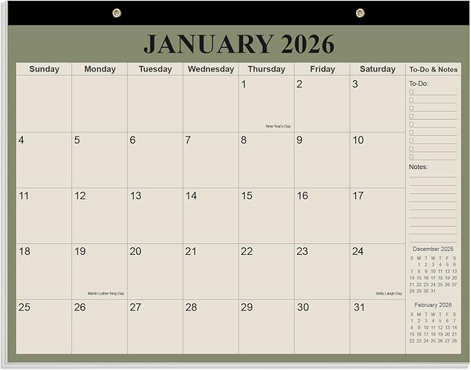 Desk Calendar 2026-2027 - Calendar 2026-2027 from July 2026 to June 2027, 18 Months Calendar with Thick Paper for Office, Home, School Organizing, 14" X 11", Cyan