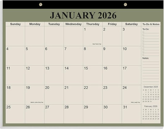 Desk Calendar 2026-2027 - Calendar 2026-2027 from July 2026 to June 2027, 18 Months Calendar with Thick Paper for Office, Home, School Organizing, 14" X 11", Cyan