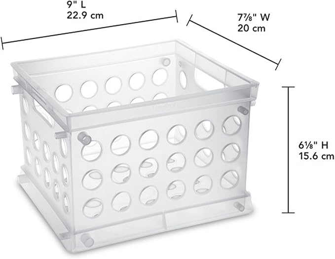 Sterilite Mini Crate, Stackable Plastic Storage Bin with Handles, Organize Home, Garage, Office, School, Dorm Room, Clear, 12-Pack