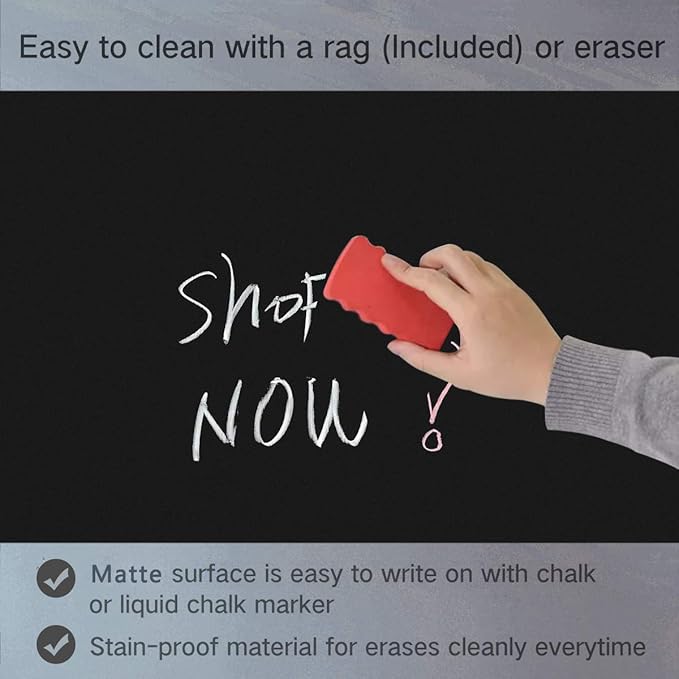 ZHIDIAN Magnetic Chalkboard Contact Paper for Wall, 72" x 48" Non-Adhesive Back Chalkboard Wallpaper, Blackboard Wall Sticker with Chalks for Home/School/Playroom