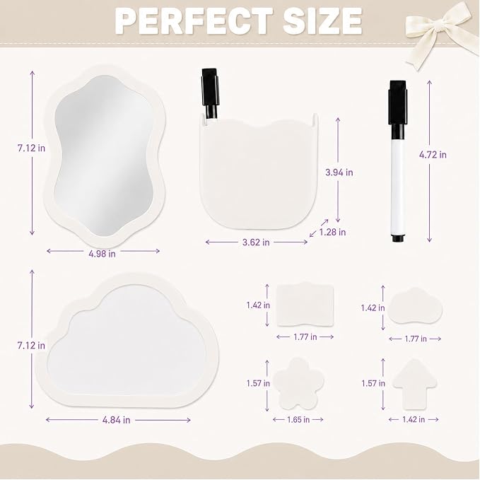 Svartur Magnetic Locker Accessories Set - Locker Mirror, Dry Erase Whiteboard, Magnetic Pen Holder & Cute Magnets, Aesthetic School Locker Decor for Girls, Locker Organizer Kit, White