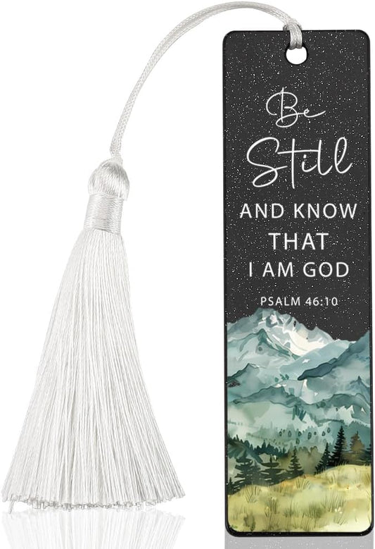 Christian Stillness Bookmark, Inspirational Gift for Believers, Uplifting Gift for Spiritual Readers, Spiritual Bookish Present, Unique Mountain & Scripture Design Bookmark, WCB68