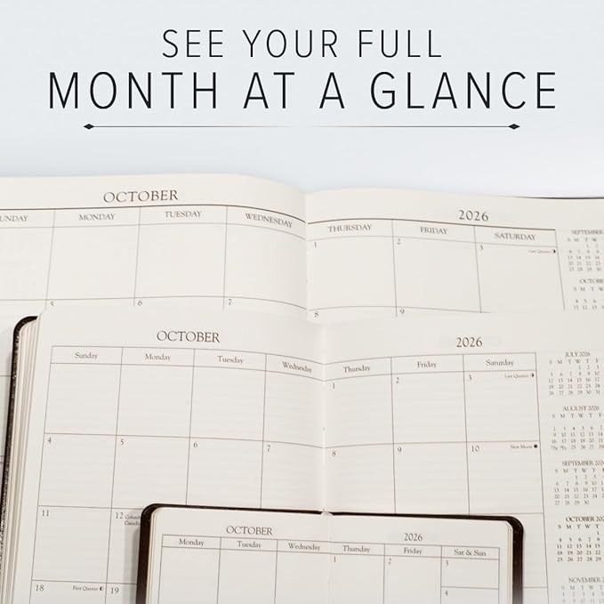 Gallery Leather Large Monthly Planner 2025-2026, Elegantly Bound Calendar Planner and Notebook with Stylish Gold-Gilded Page Edges, 18 Months - Tremont Garnet - 9.75x7.5"