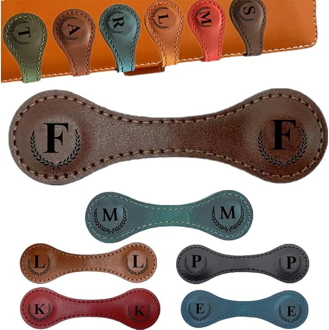 Personalized Magnetic Leather Bookmark, 26 Letters Book Mark Customized Initial Book Hoder Markers Cute Accessories Meaningful Gift for Wonmen Teachers, Book Lovers (F, Dark Brown)