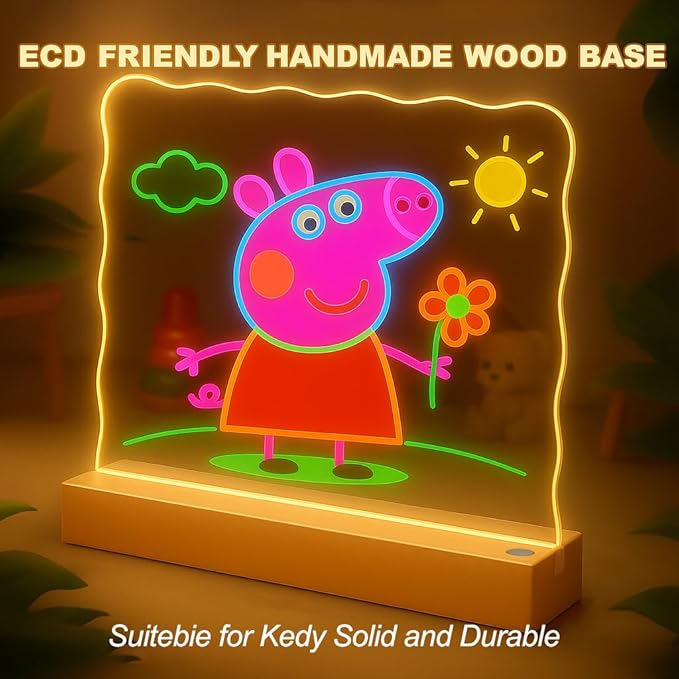 16 Inch LED Glow Drawing Board,Rechargeable Light-Up Message Board with Detachable Acrylic Panel Wood Base Dimmable Night Light Sketch Pad