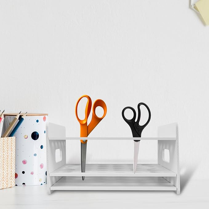 Scissors Organizer and Test Tube Display Rack 30-Hole Wooden Storage Box for Classroom Home Office Use