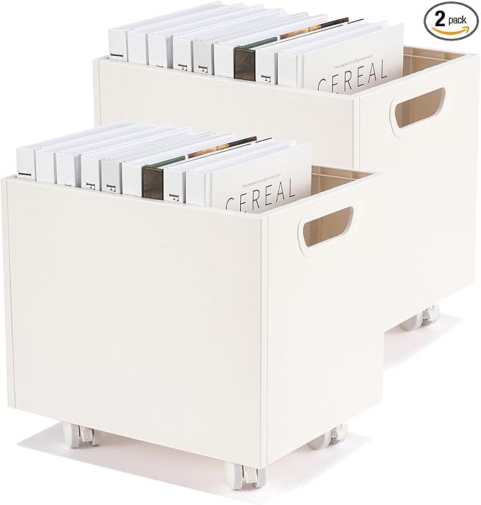 File Box Rolling File Organizer with Wheels Stackable Storage File Boxes Portable Letter File Folder Box Book Box Document Organizer for Home Office Filing Storage Bin, 2Pcs