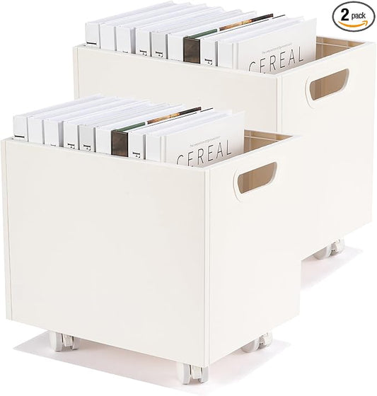 File Box Rolling File Organizer with Wheels Stackable Storage File Boxes Portable Letter File Folder Box Book Box Document Organizer for Home Office Filing Storage Bin, 2Pcs