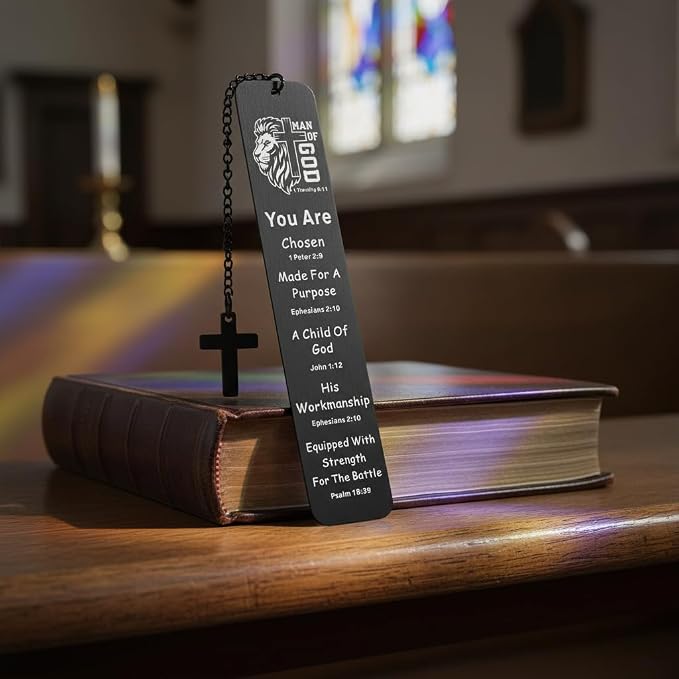 Bible Bookmark for Men Boy Catholic, Christian Graduation Gifts, Fathers Day Gifts for Son Husband, Religious Jesus Bookmark, Bible Verse Birthday Gifts, Man of God Communion Baptism Confirmation Gift