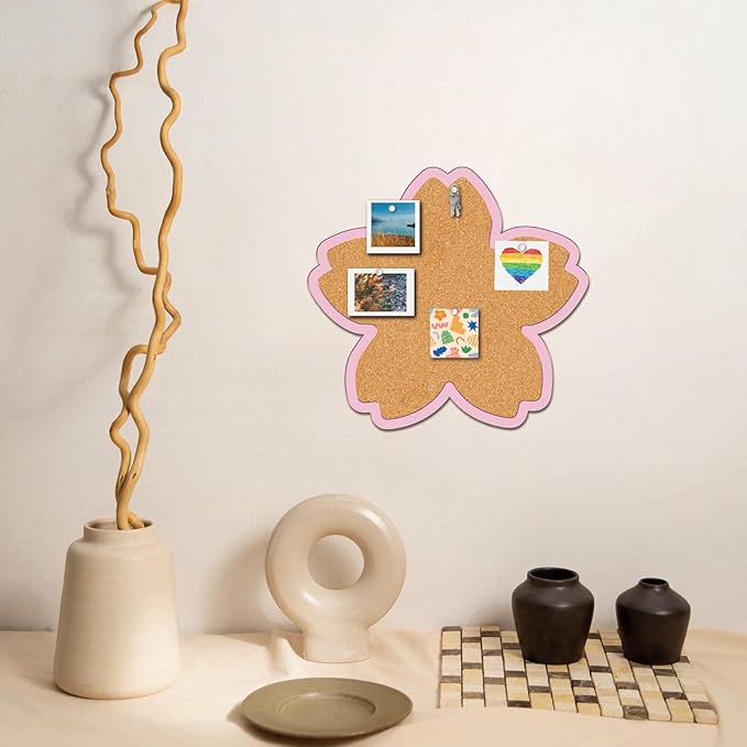 CRASPIRE Flower Pin Cork Board 10.43x9.8In Framed Bulletin Display Pink Cherry Blossom Wood Decorative Corkboard Wall Mounted Memory Memo Brooch Lapel Holder Storage for Home Office Classroom Wedding