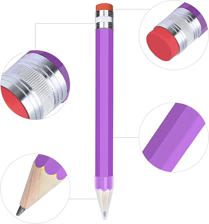 BUSHIBU Giant Pencil, 14 Inch Big Jumbo Pencils, Funny Oversized Huge Comically Large Pencil with Cap for Prop/Gifts/Decor(Green/Purple)