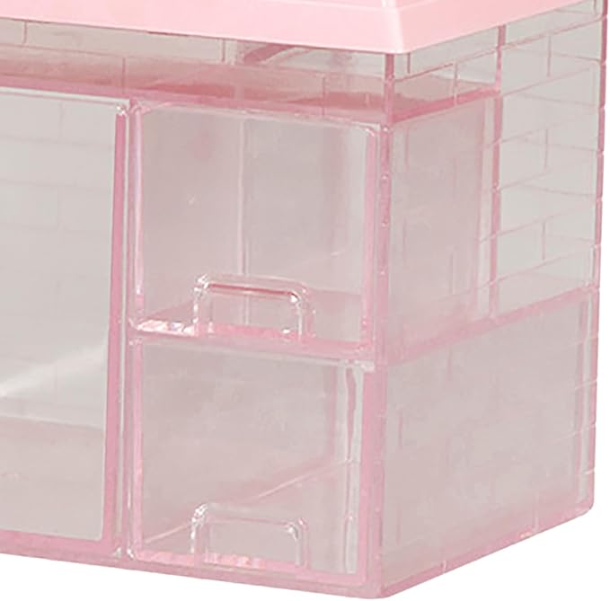 Desktop Shelf, Pink Playful Whimsical Desk Organizer with 3 Drawers, Desktop Storage Box Aesthetic Desk Organizer Table Top Mini Bookshelf for Home, School, Office