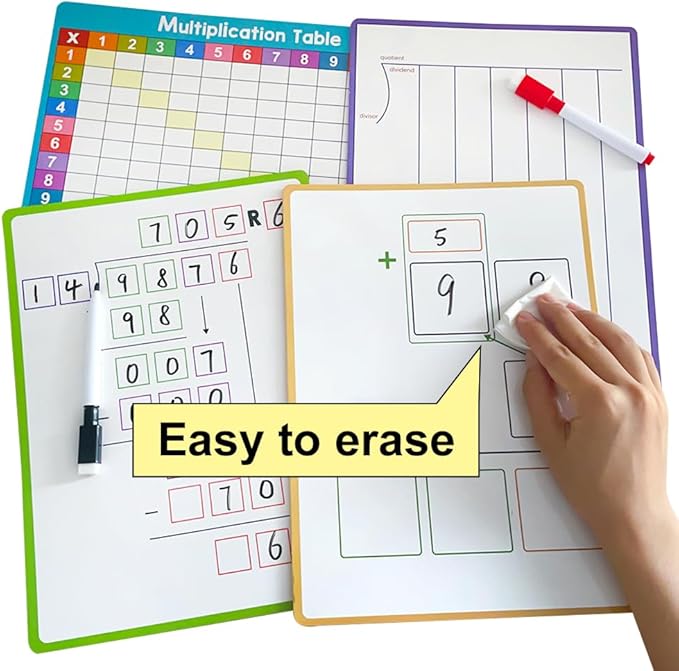 Lachilly Double Sided Dry Erase Handwriting Practice Board Multiplication and Division Board, 2-Digit Multiplication, Long Division, Home School Classroom Students Math Manipulatives Teaching Aids