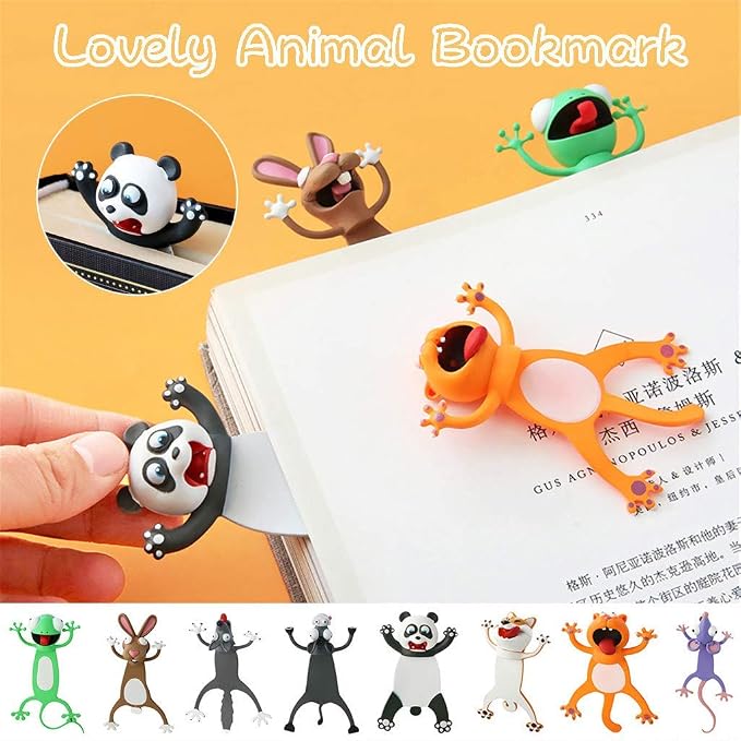 Cartoon Bookmarks, 3D Stereo Wacky Animal Book Mark, Ouch Series, PVC Funny Cute creatived Gifts (Gecko)